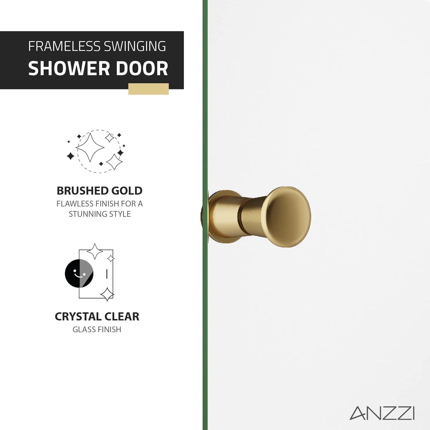 Brushed Gold Frameless Swinging Shower Door with Clear Glass