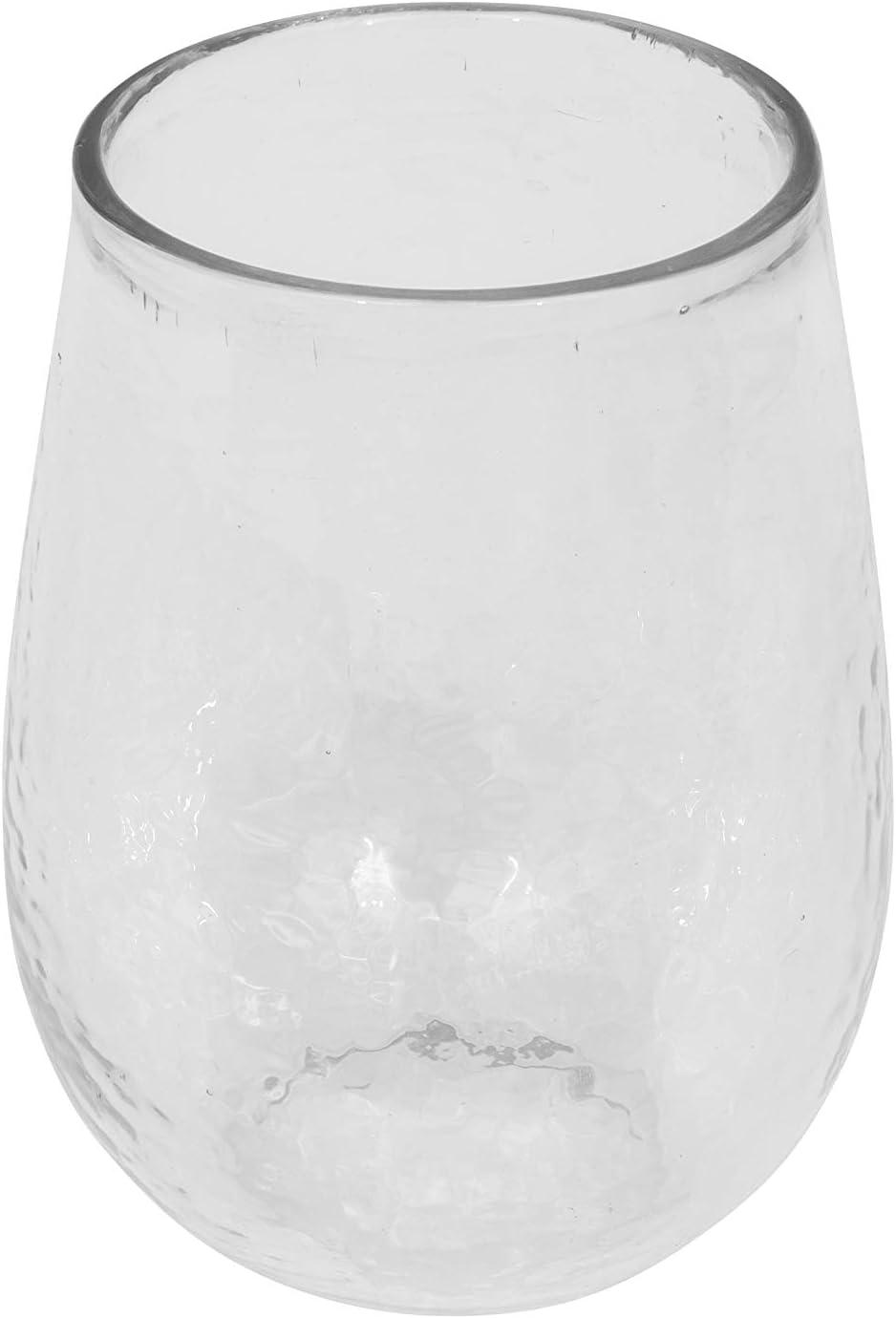 Clear Hammered Recycled Glass Stemless Wine Glasses, 14 Ounce