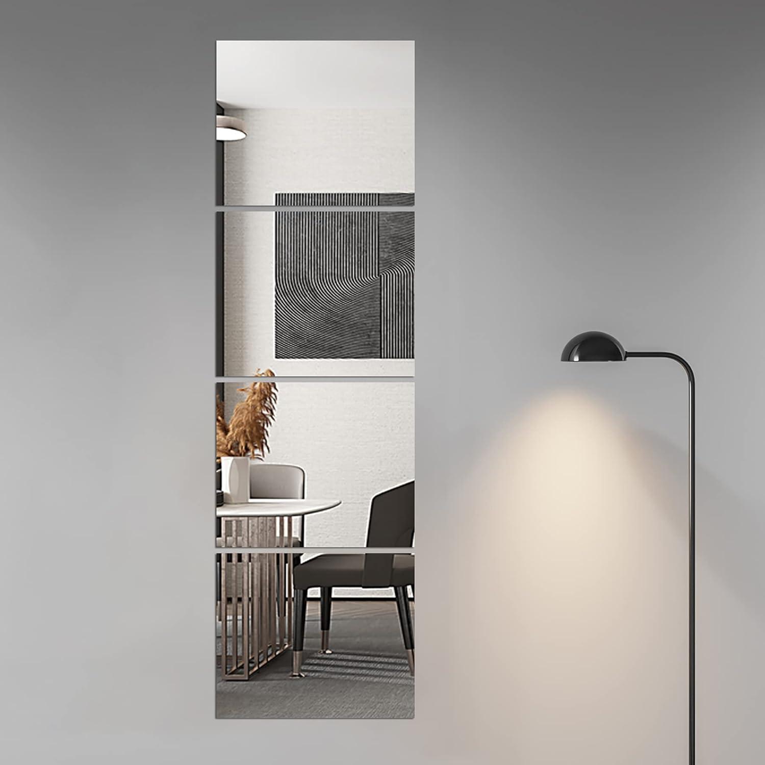 Delma Glass Full Length Wall Mirror Tiles, 14'' x 12'' 4PCS, Frameless Body Tiles for Bedroom, Mounted Home Gym, Door