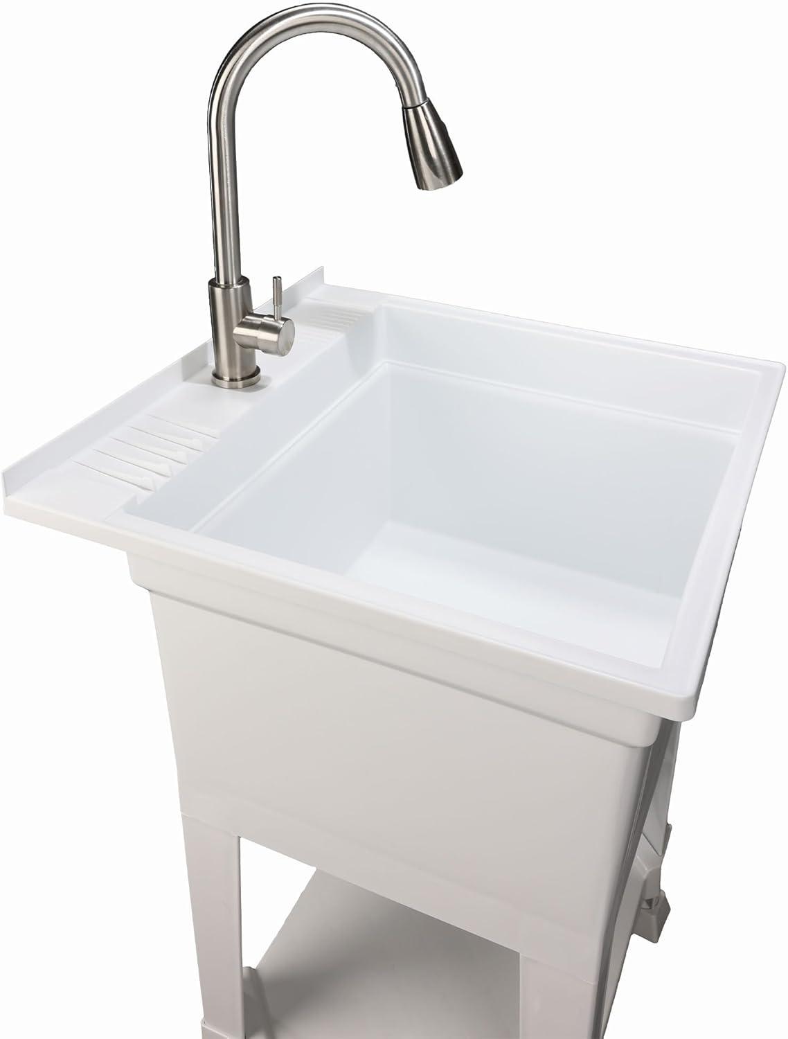 UTILITYSINKS Plastic 24" Compact Workshop Freestanding Laundry Sink with Faucet