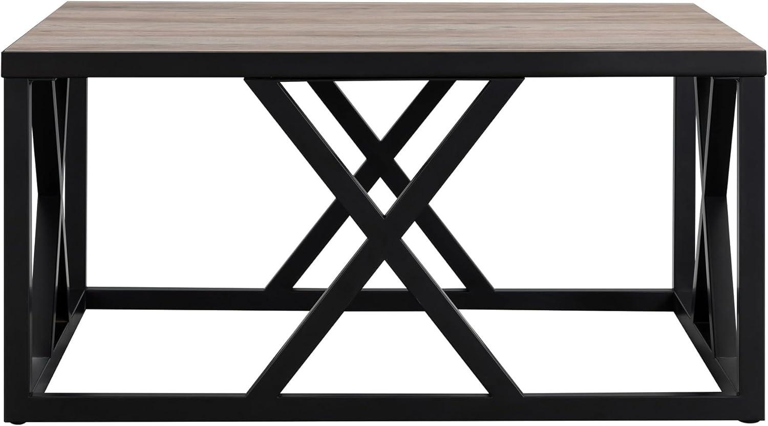 Henn&Hart Traditional Square Geometric Metal Coffee Table with Gray Oak Wood Top