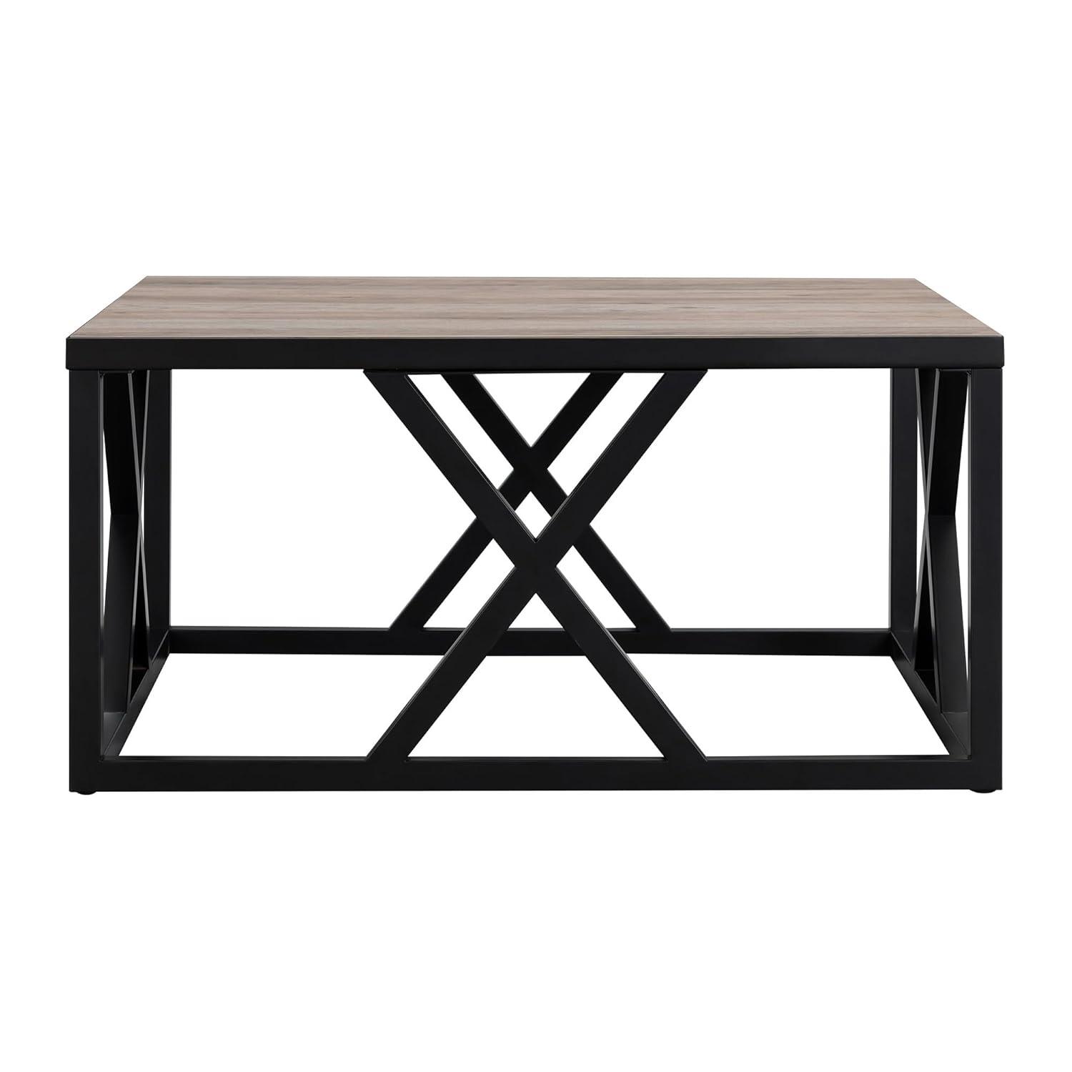 Evelyn&Zoe Jedrek 35" Wide Square Coffee Table, Blackened Bronze/Rustic Oak