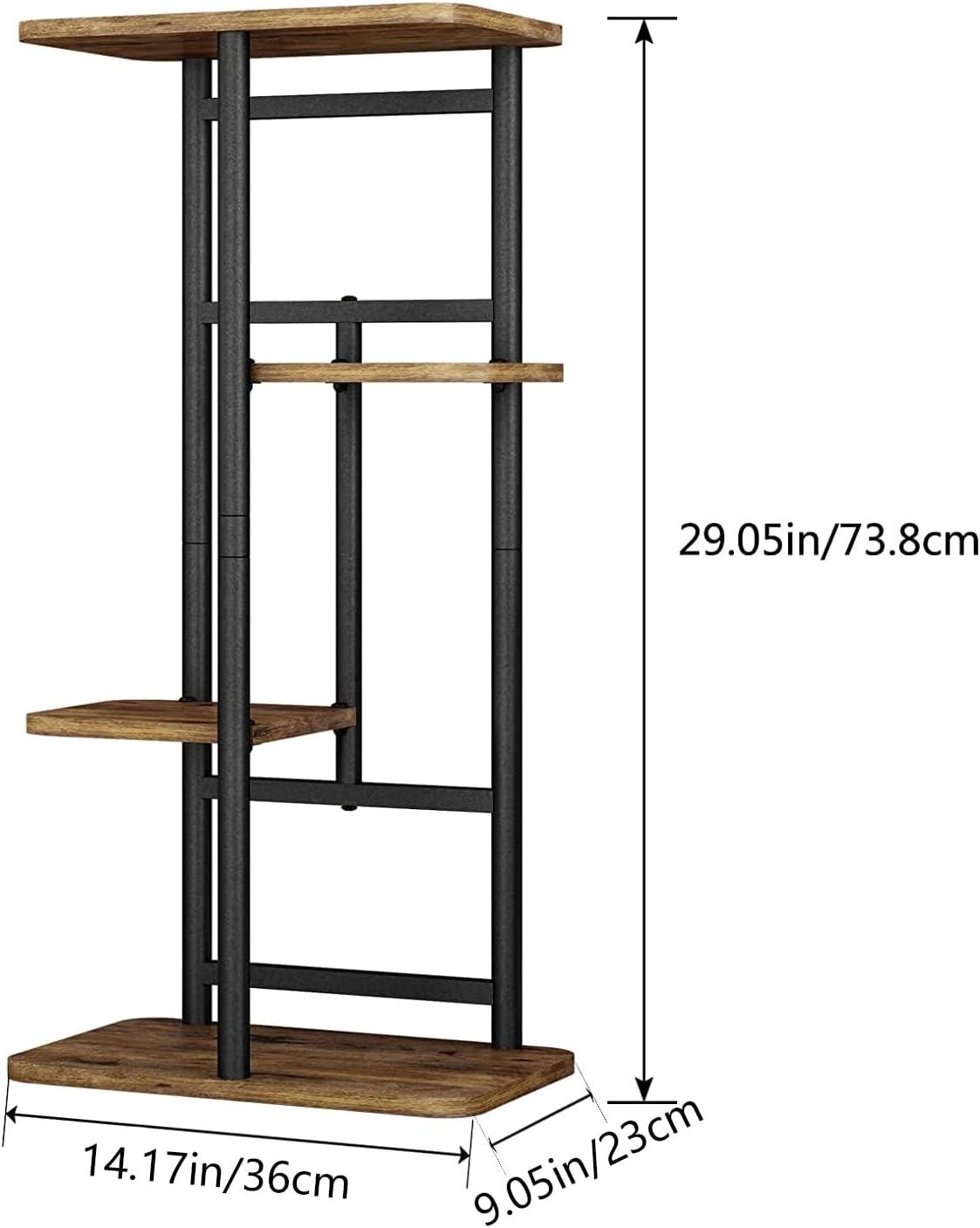 Black and Brown 4-Tier Iron and MDF Plant Stand