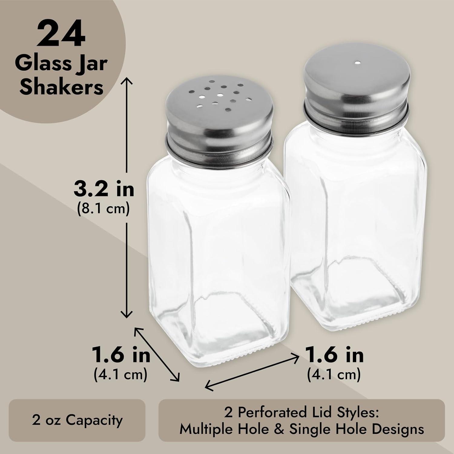 Juvale 24-Pack Square Glass Salt and Pepper Shakers Dispenser, 2-Ounce, Clear