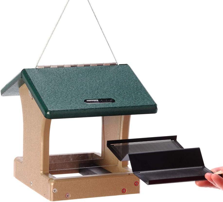 Small Taupe and Green Recycled Plastic Hanging Hopper Feeder