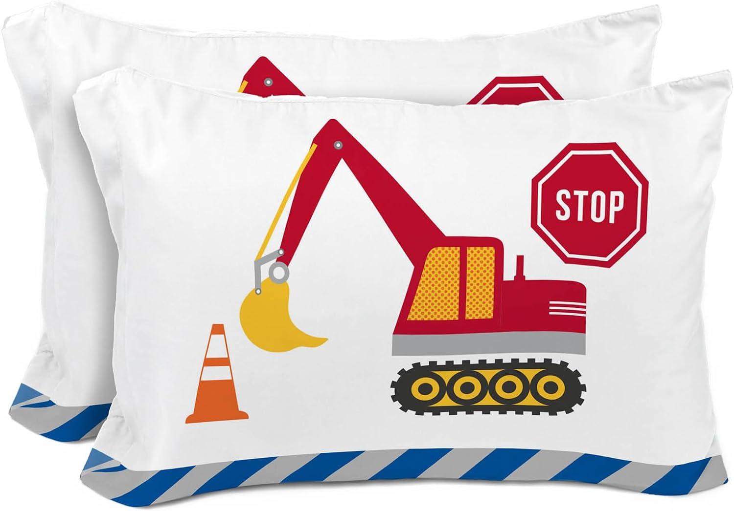 Construction Zone Reversible Microfiber Kids Pillowcases - Set of 2