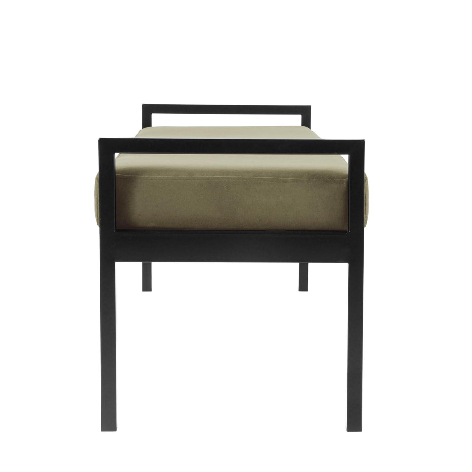 Modern Metal Bench Light Sage Green- HomePop: Velvet Upholstered, Entryway & End of Bed Seating