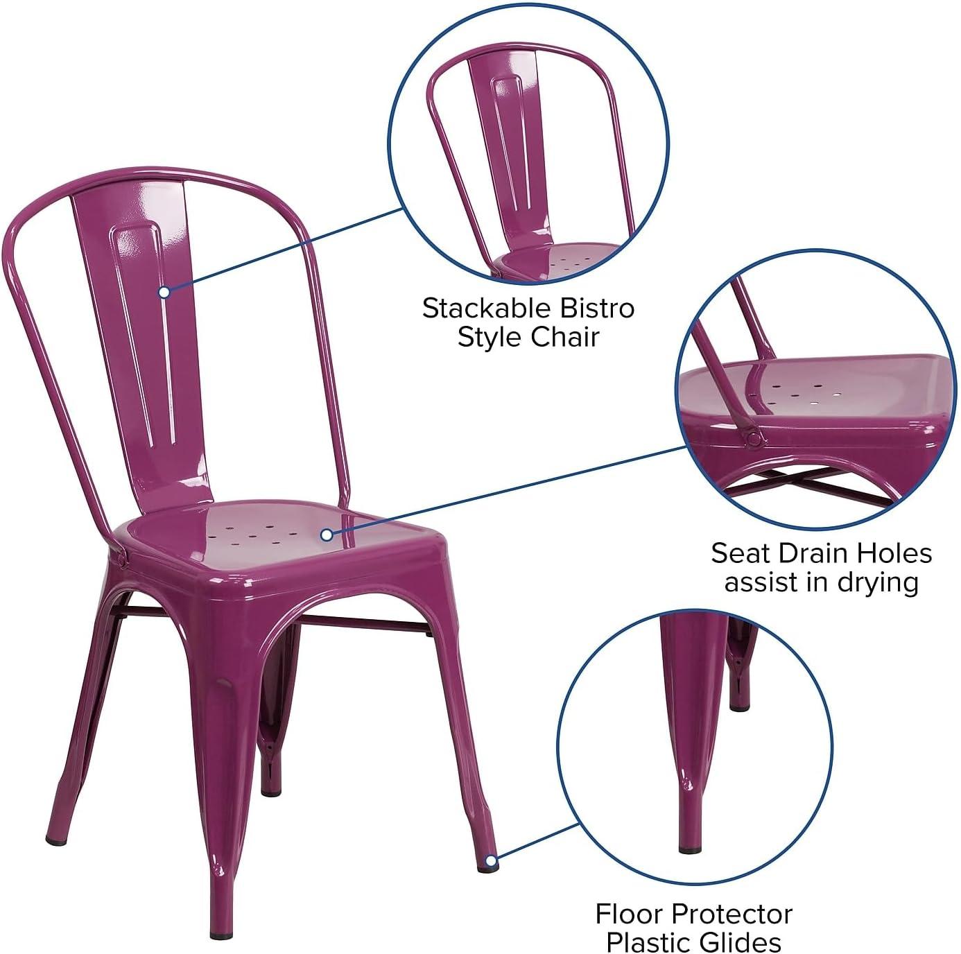 Flash Furniture Commercial Grade Purple Metal Indoor-Outdoor Stackable Chair