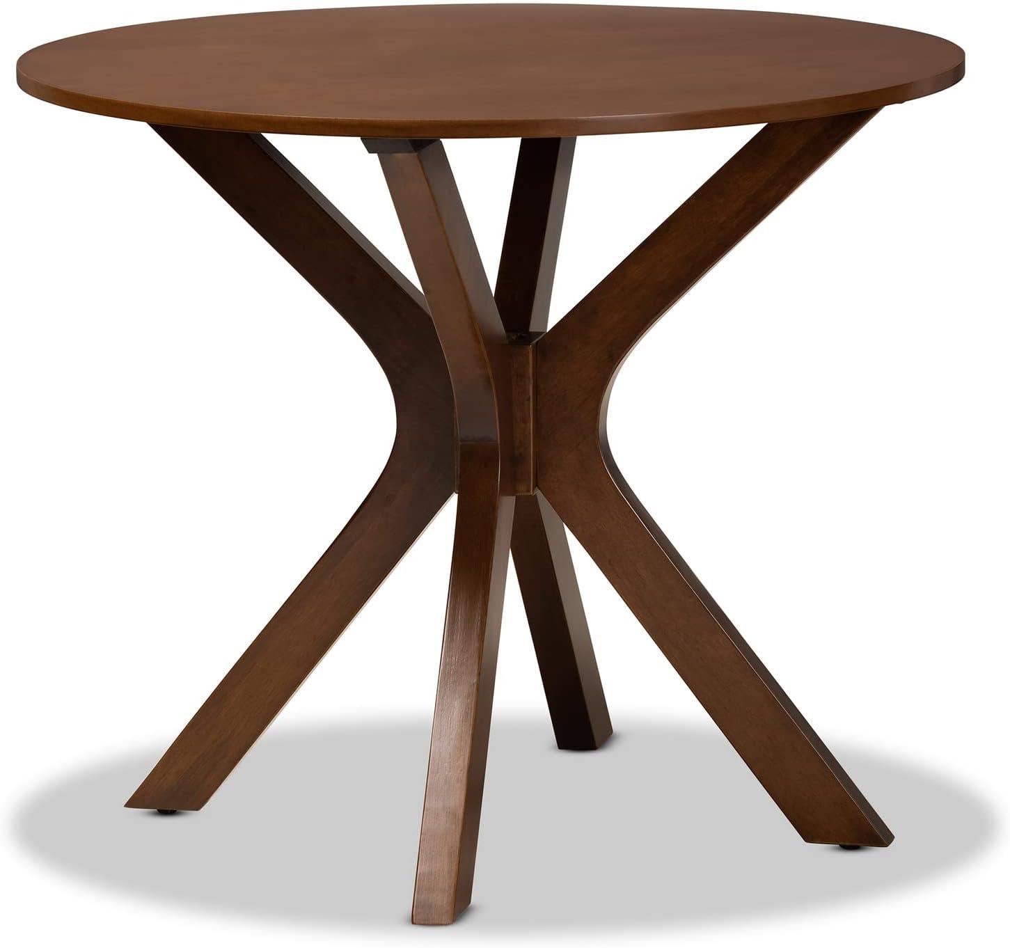 48" Kenji Wide Round Wood Dining Table Walnut - Baxton Studio: Mid-Century Modern, Seats 6, MDF Composite