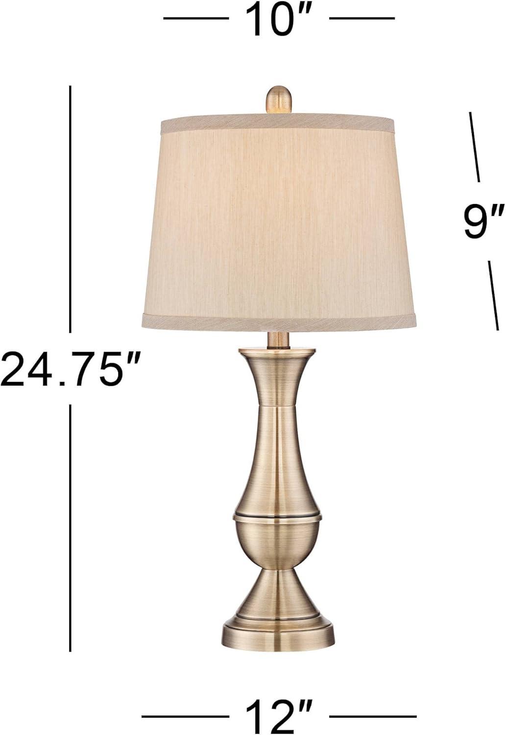 Regency Hill Becky Traditional Table Lamps 24 3/4" High Set of 2 Antique Brass Metal Beige Drum Shade for Bedroom Living Room Bedside Nightstand Home