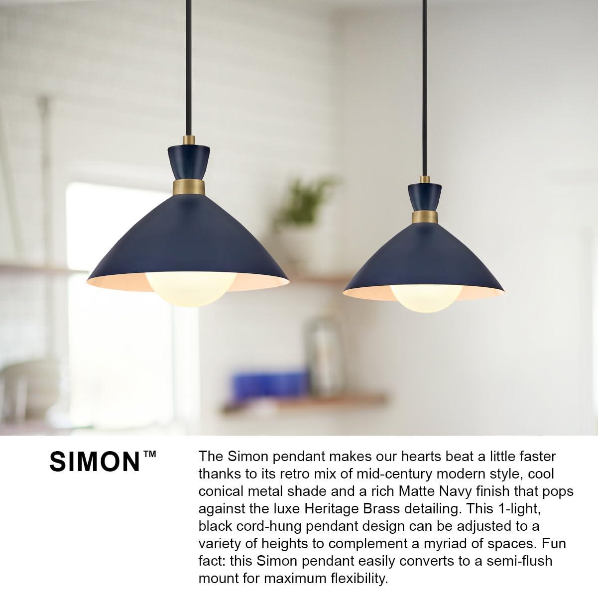 Lark Simon 1 - Light Pendant in  Matte Navy/Heritage Brass