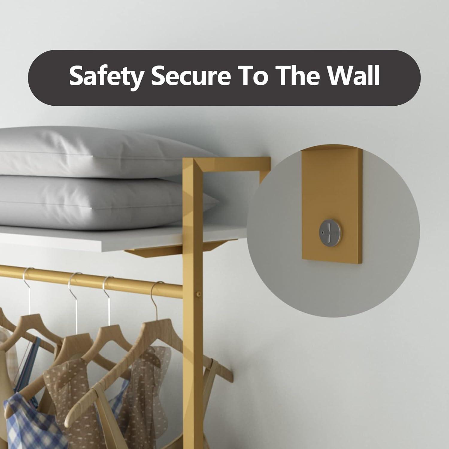 Rebrilliant Oloran Gold Wall Mount Clothes Rack with 4 Hanging Rods, Clothing Rack with 6-Tier Adjustable Shelves