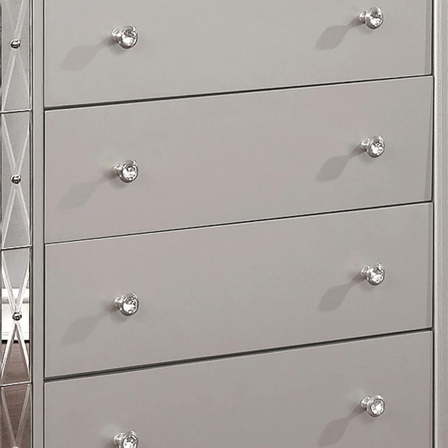 Mercury Silver Glam 5-Drawer Chest with Mirrored Accents