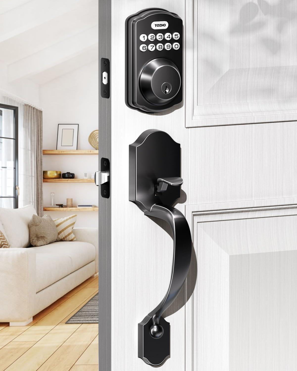 TEEHO Fingerprint Keyless Entry Door Lock Set, Electronic Front Deadbolt Locks with 2 Handles, Smart Digital Keypad Lock, Auto lock-Matte Black