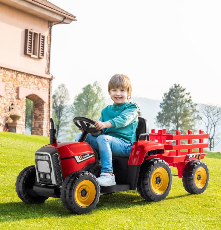 JOYMOR Ride on Tractor with Remote Control, 12V Electric Tractor with Trailer for Toddler, Battery Powered Ride on car Toy for Boys and Girls