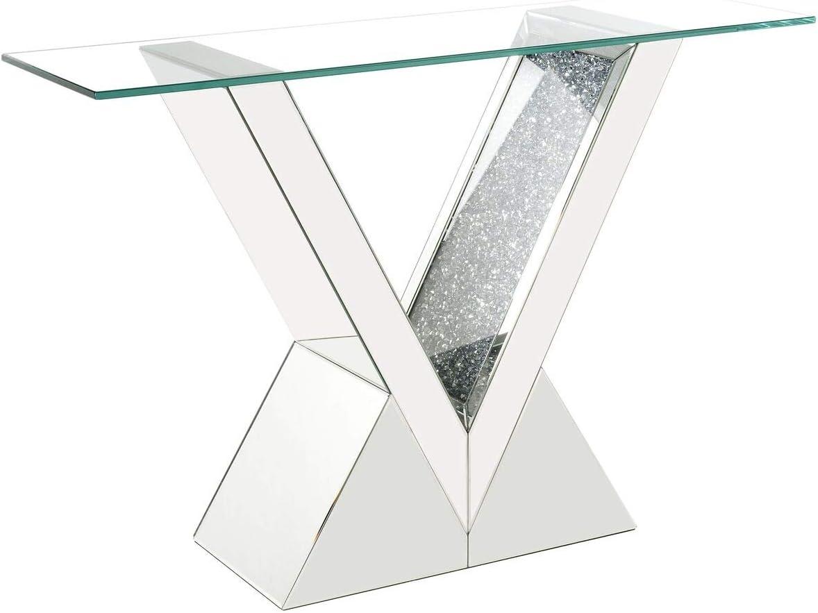Zoomie Kids Buren Glam 47"L Console Table with V-Shape Base in Mirrored & Faux Diamonds