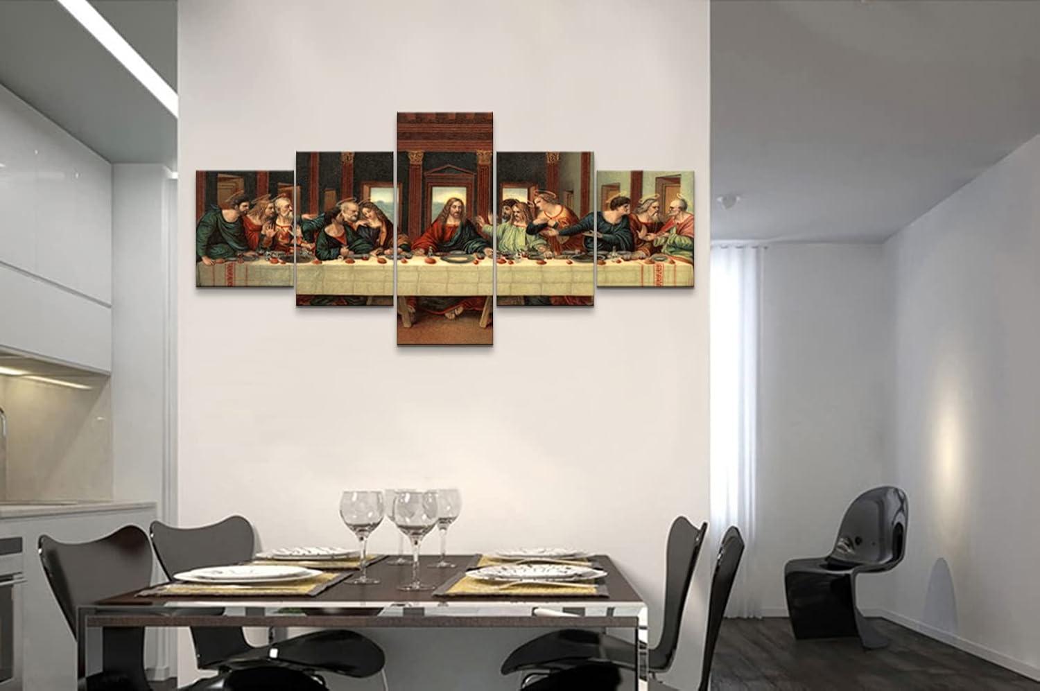 YOUHONG 5 Piece Last Supper Wall Art Christian Wall Decor Jesus Posters Leonardo Da Vinci Dining Room Decor The Last Supper Painting for Bedroom Living Room Decor (50''W x 24''H)