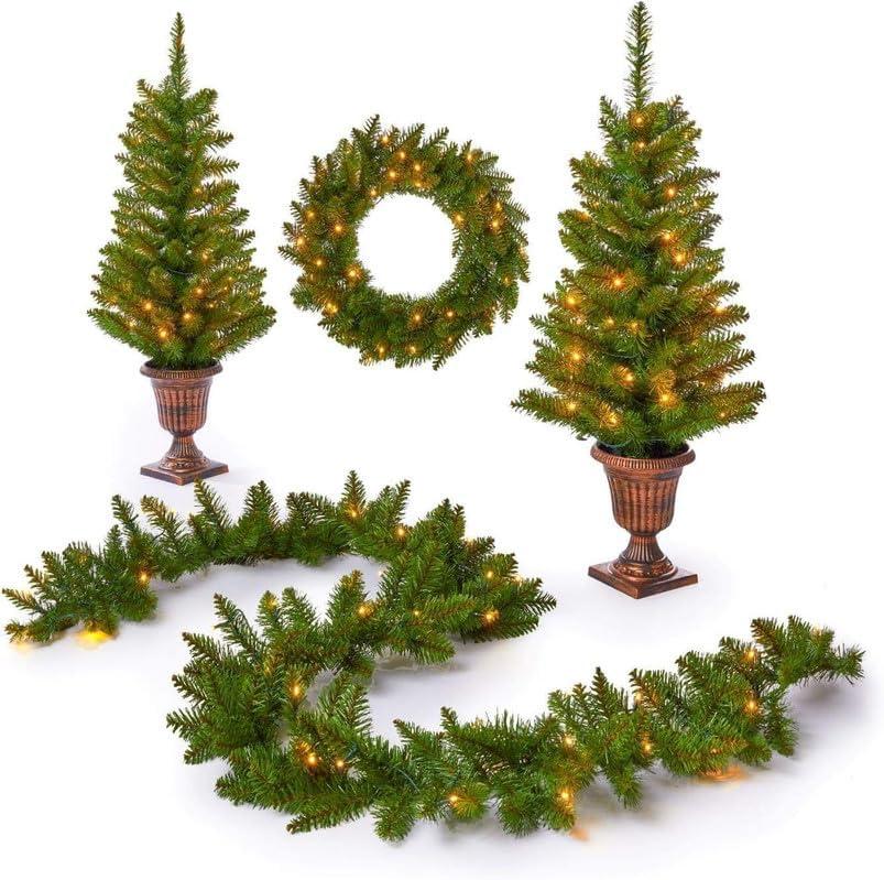 Yorkshire Fir Pre-Lit 4-Piece Christmas Decor Set with LED Lights