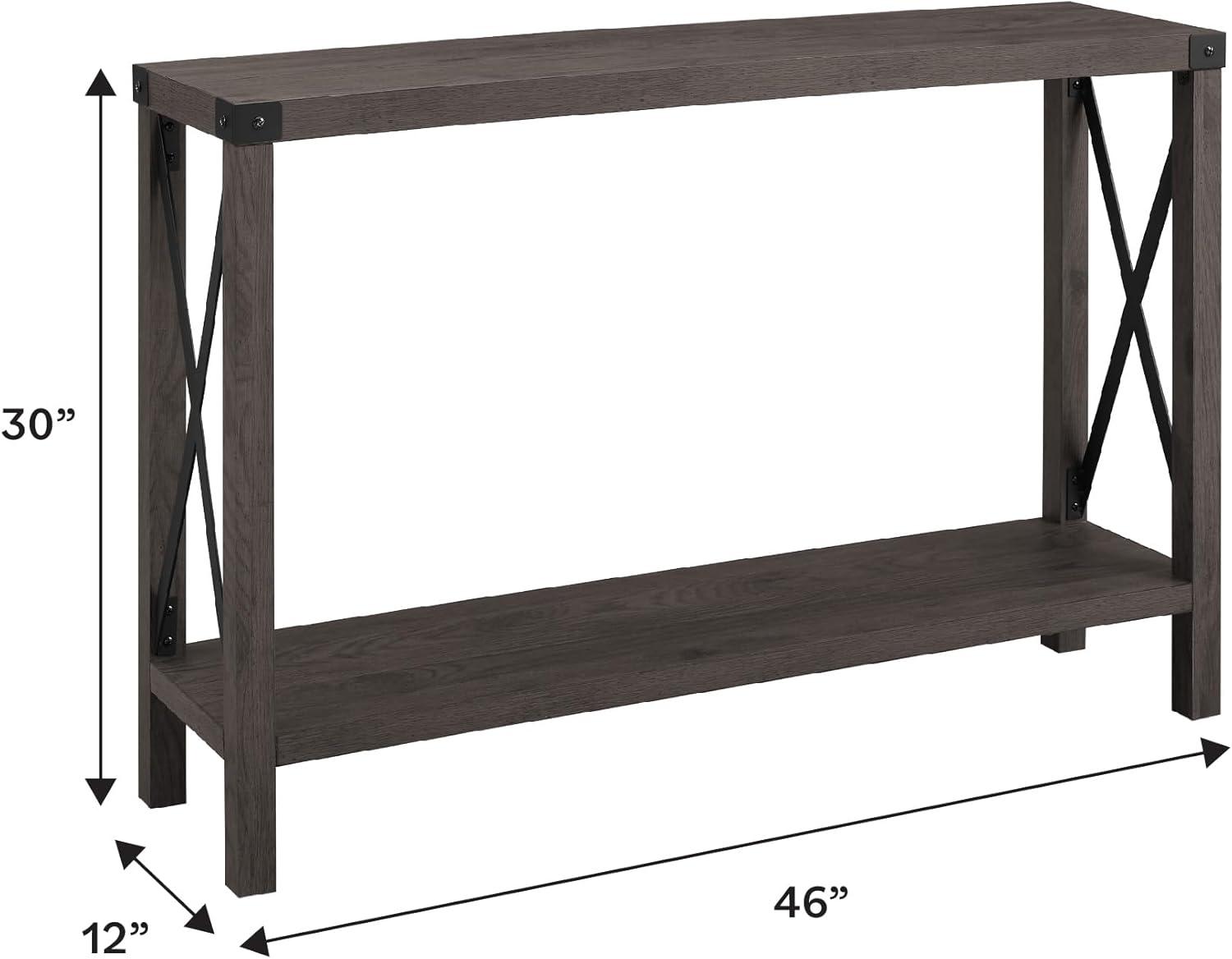 Farmhouse Metal-X Entry Table with Lower Shelf in Sable Gray