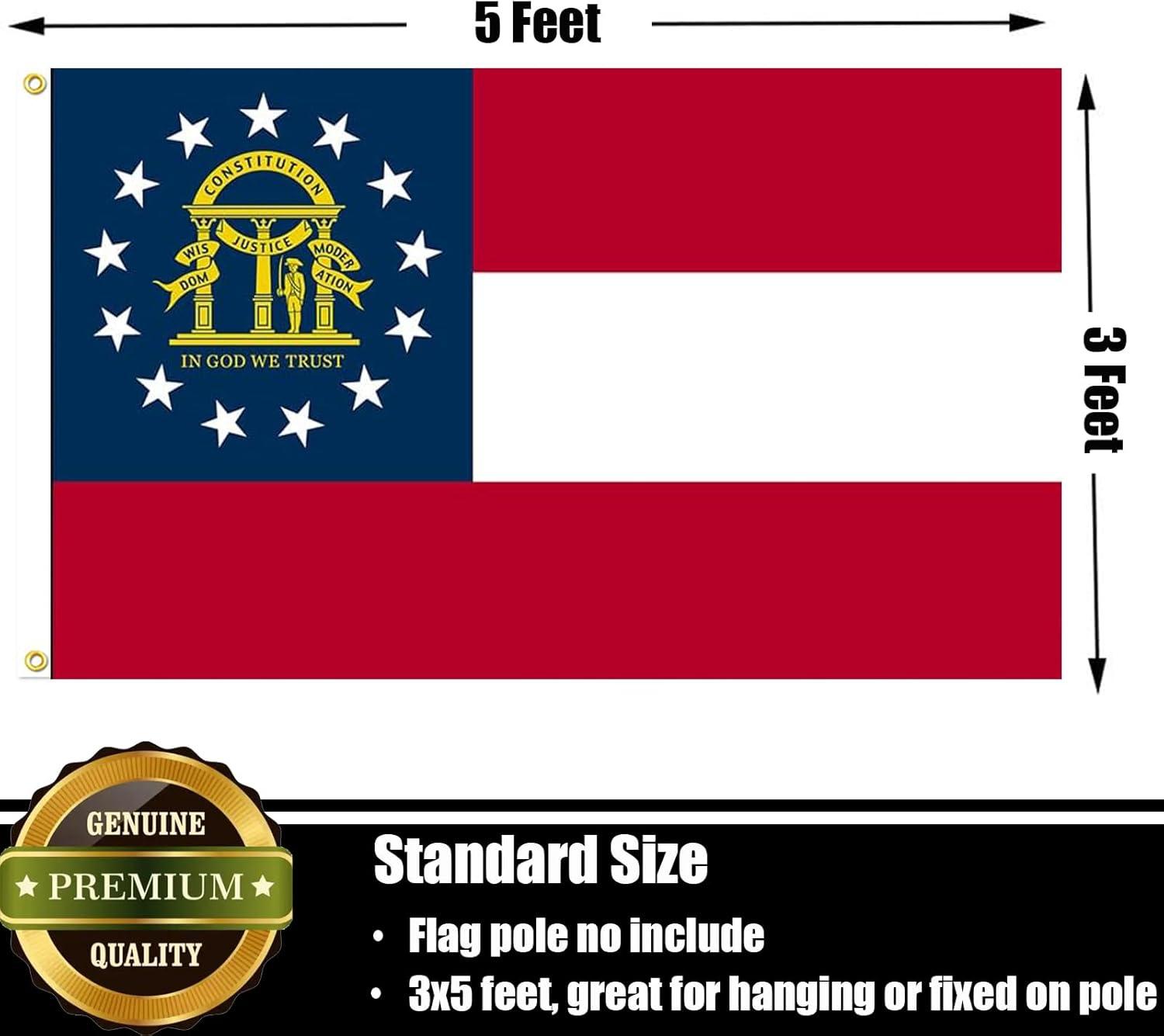 Georgia State Flag 3x5 ft, 3 Ply Polyester Double Sided GA Flag with Vibrant Print/4 Rows Hemming/Brass Grommets
