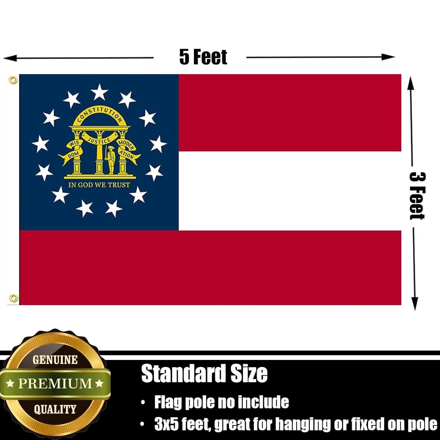 Georgia State Flag 3x5 ft, 3 Ply Polyester Double Sided GA Flag with Vibrant Print/4 Rows Hemming/Brass Grommets