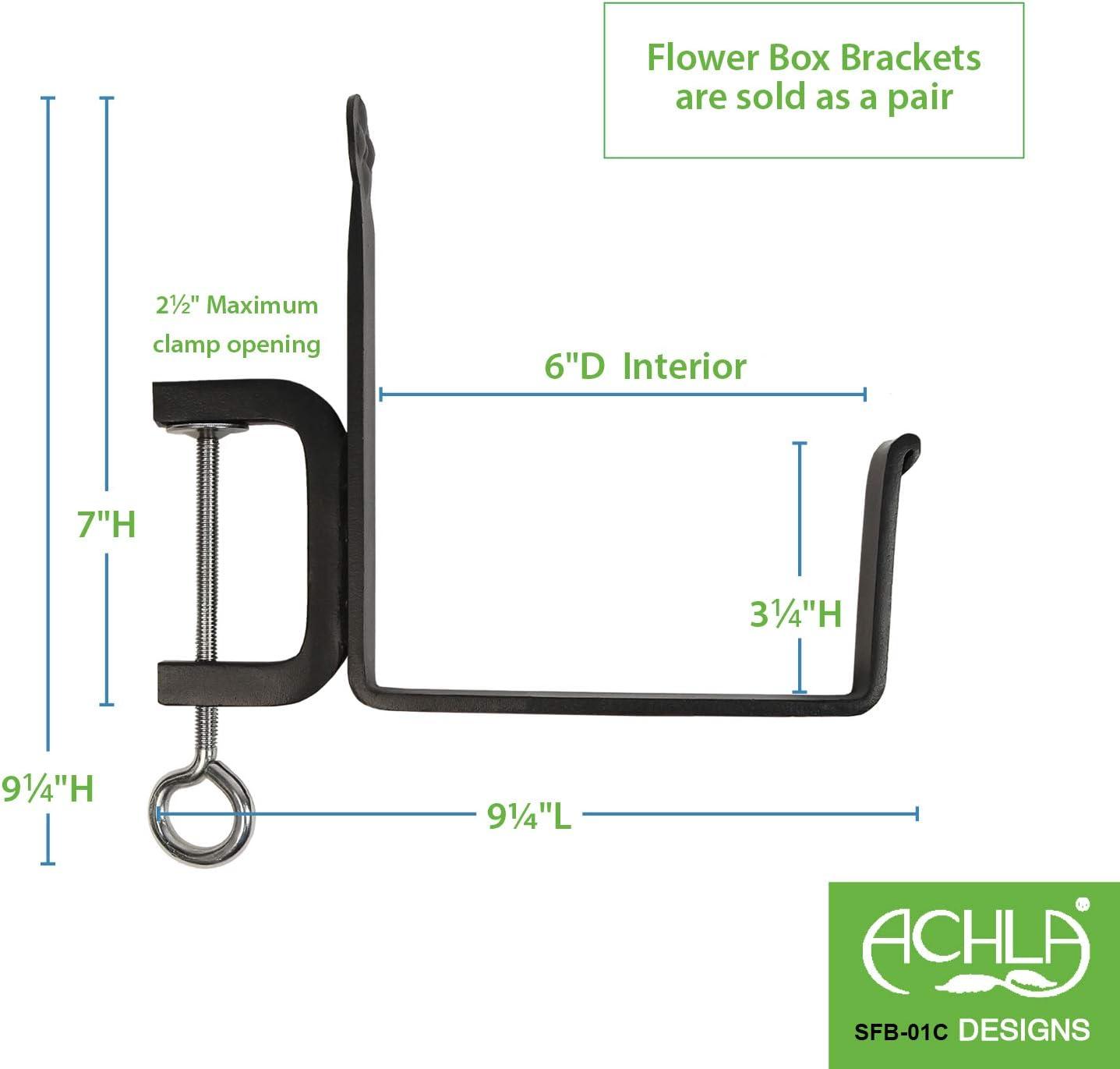 Black Steel 6" Clamp-On Flower Box Bracket Set