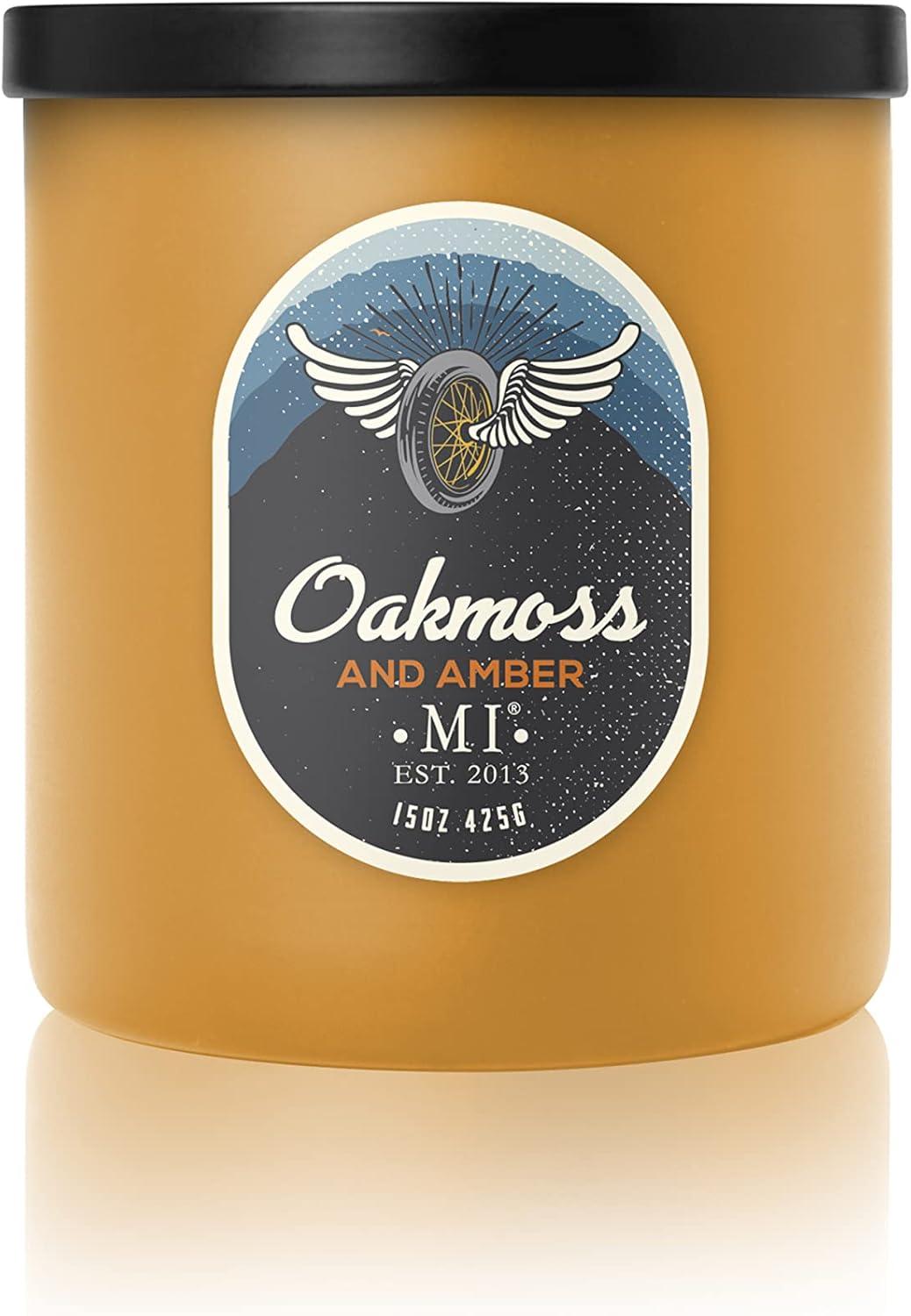 Manly Indulgence Oakmoss & Amber Scented Jar Candle for Men, 2 Cotton Wick, All American Collection, Golden Yellow, 15 oz - Up to 60 Hours Burn, Soy Blend Wax, USA Poured