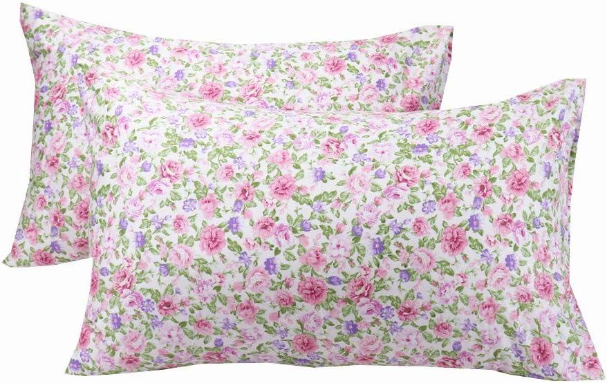 Light Pink Floral Cotton Standard/Queen Pillowcase Set