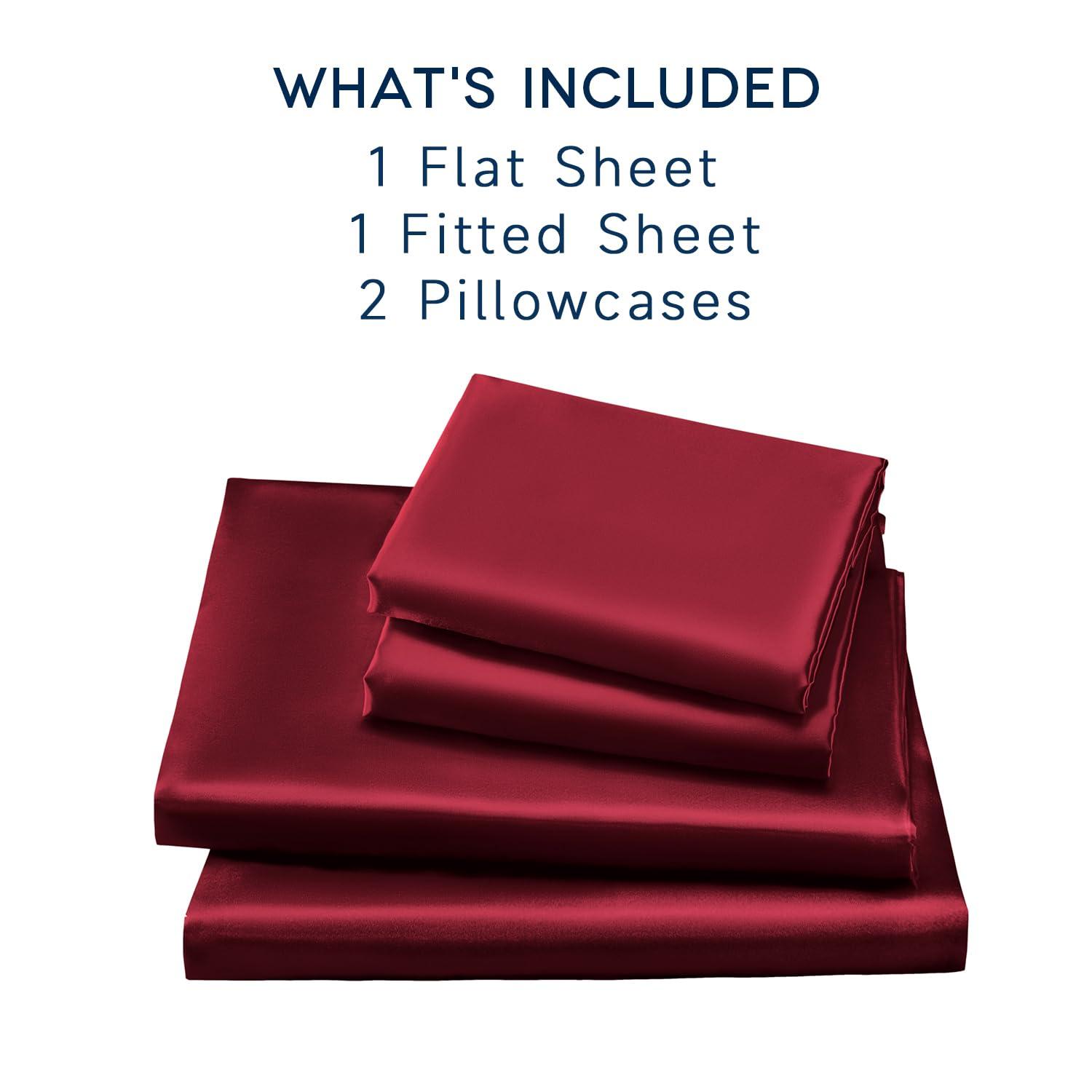 Cloud Fino Luxurious Satin Bed Sheets Burgundy Silk Sheets King 15 " Deep Pocket Pillowcases Sheet, 4-Piece