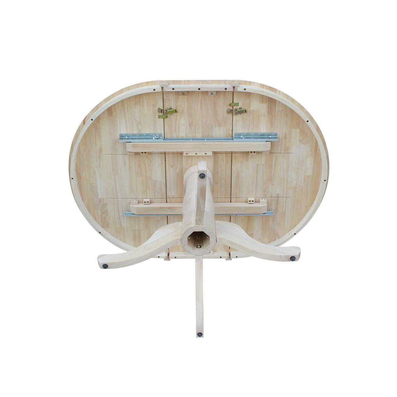 36" Round Top Pedestal Extendable Dining Table with 12" Drop Leaf Unfinished - International Concepts