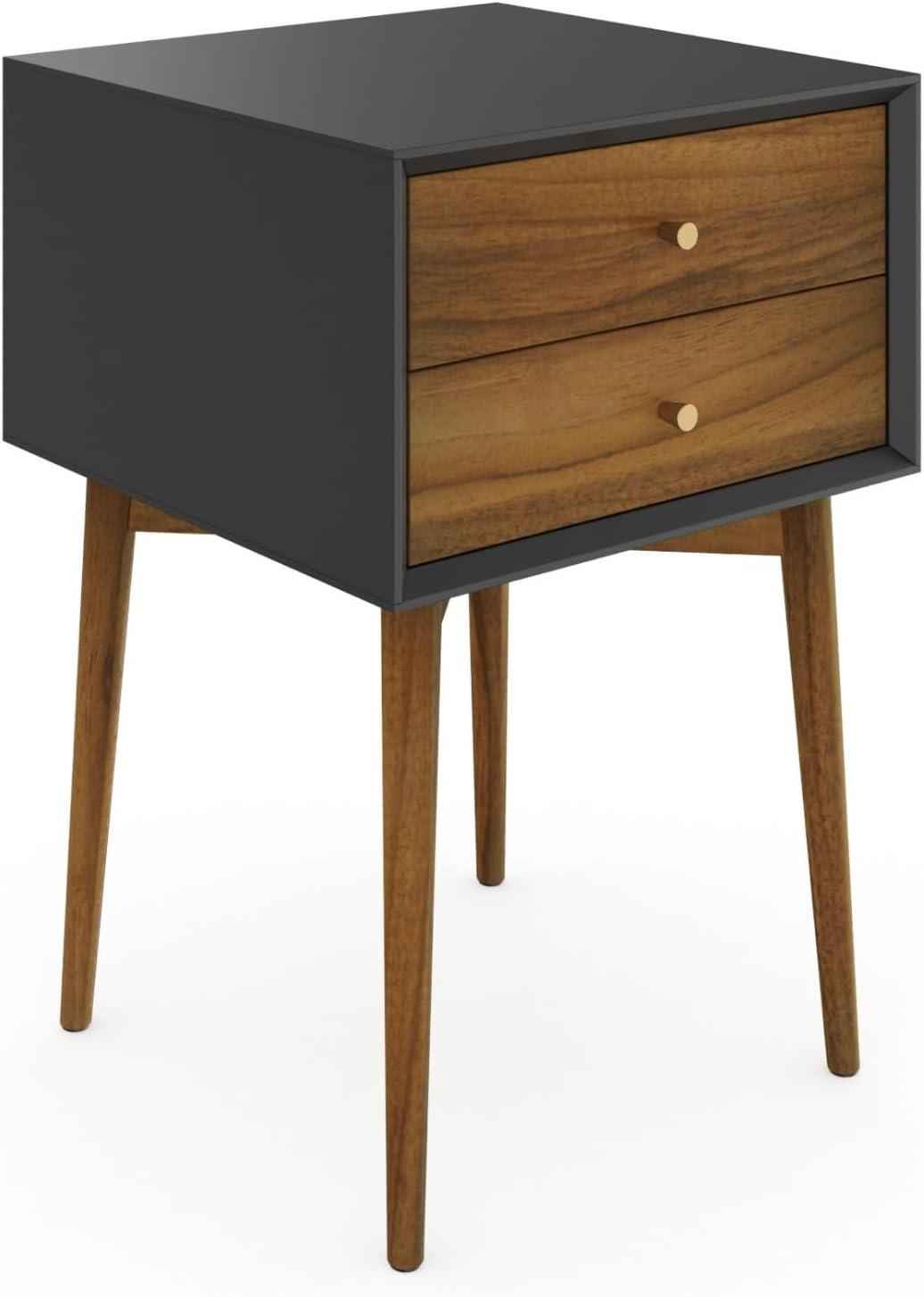 Mid-Century Modern Harper 2-Drawer Side Table in Black and Brown