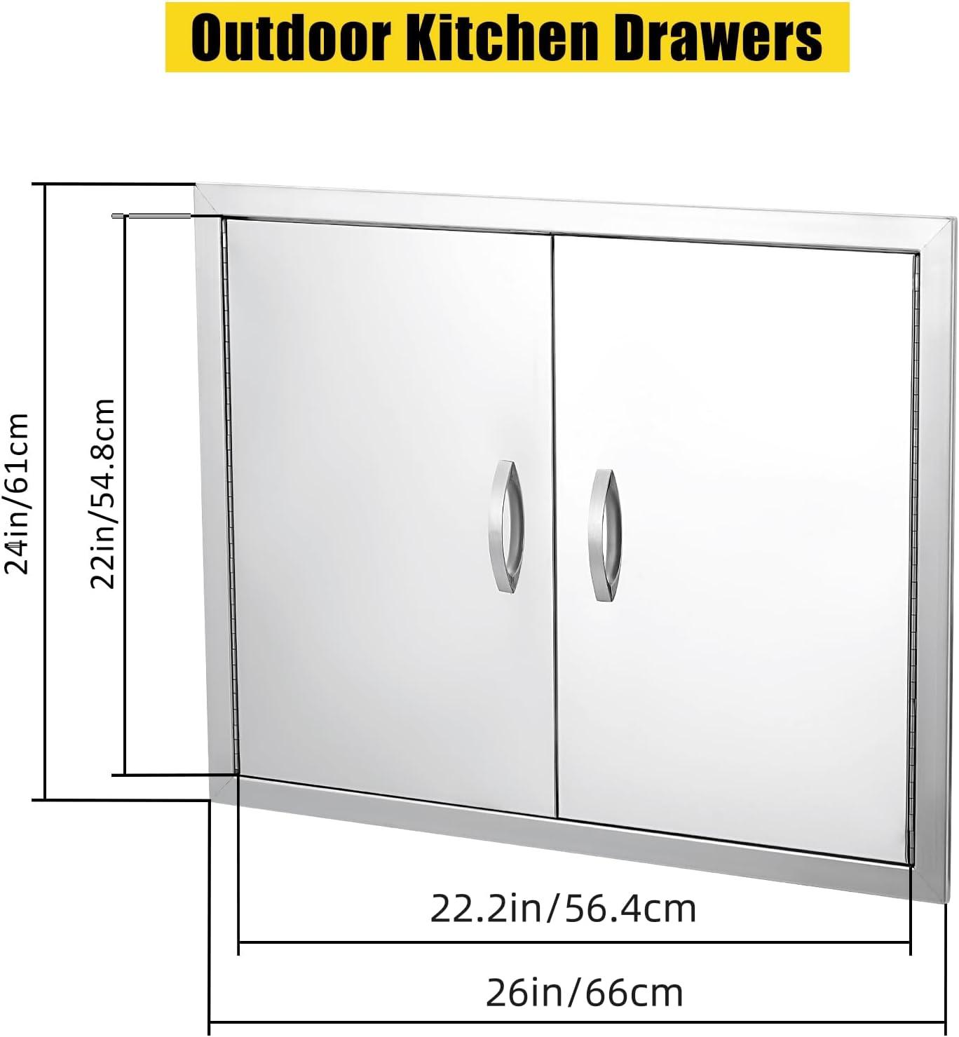 26" x 24" Silver Stainless Steel Double Outdoor Kitchen Door