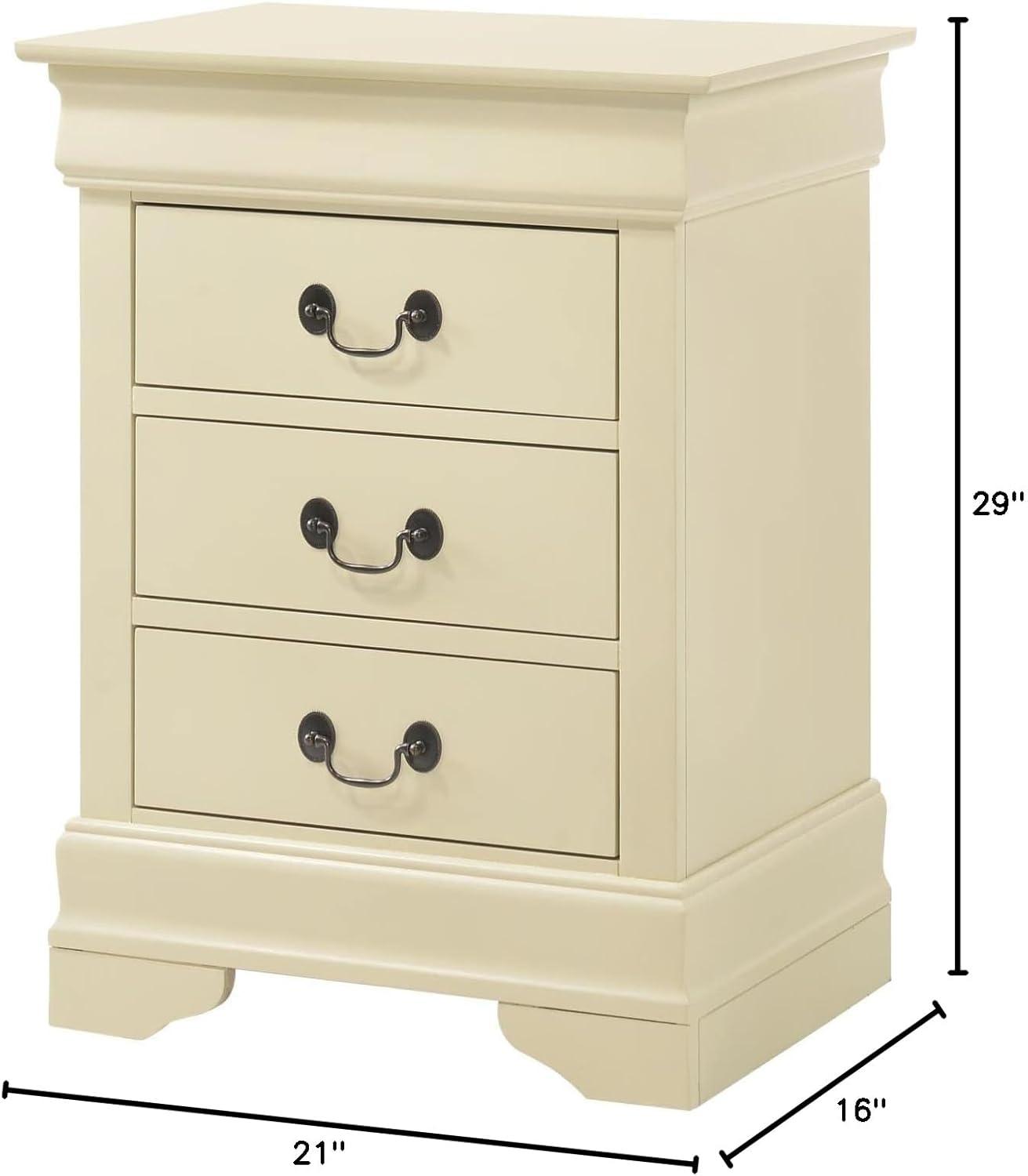 Glory Furniture Louis Phillipe 3 Drawer Nightstand in Beige