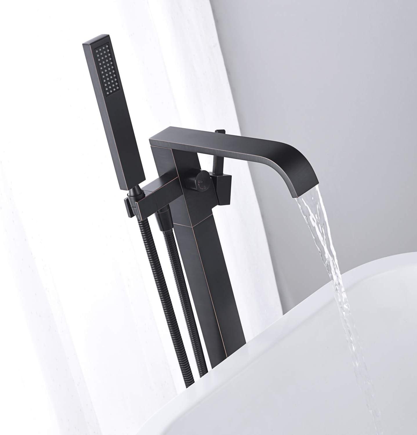 37.48" Solid Brass Floor Mounted Bathtub Faucet Freestanding Tub Filler with Handheld Shower