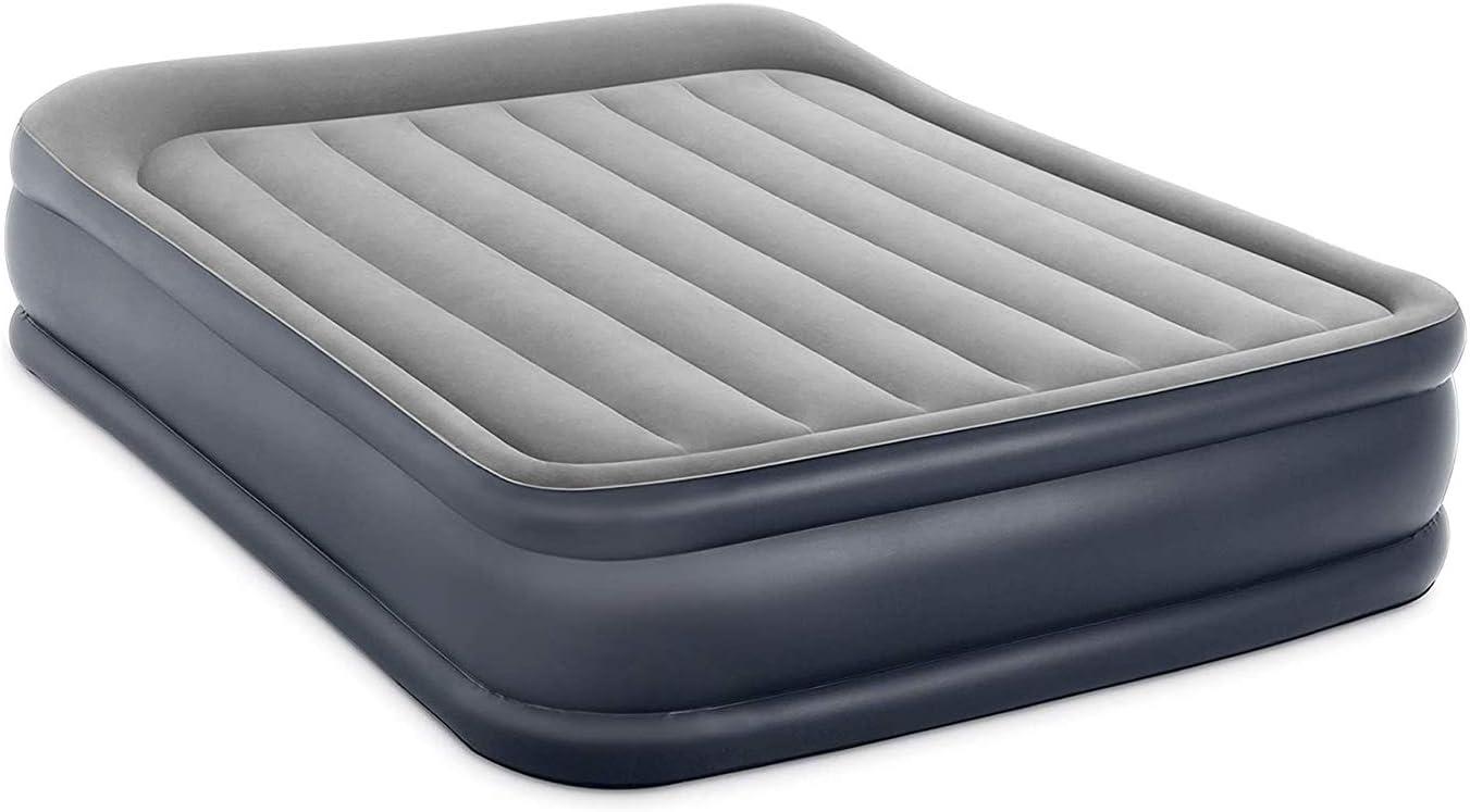 Queen Size Gray and Black Raised Air Mattress with Built-in Pump