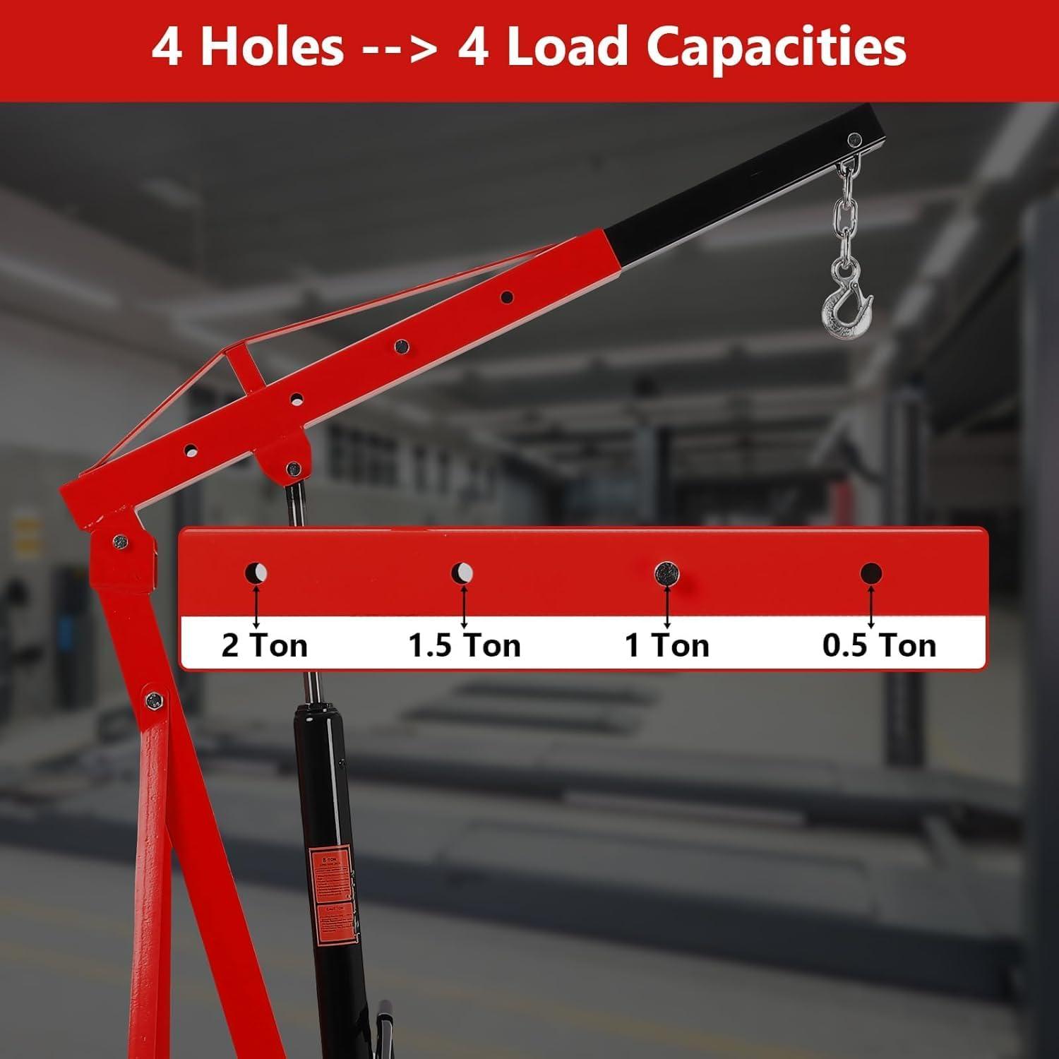 Red Heavy Duty Steel 2 Ton Folding Engine Hoist with Casters