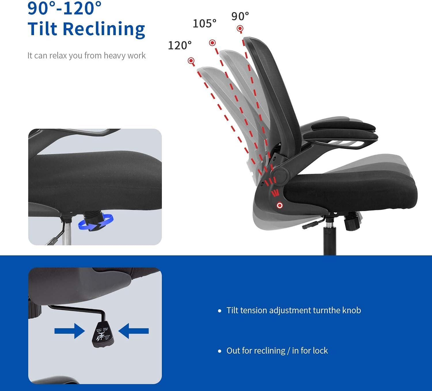 Office Chair Desk Computer Chair with Lumbar Support Flip-up Arms Swivel Rolling Executive Task Mesh Adjustable Ergonomic for Adults(White)