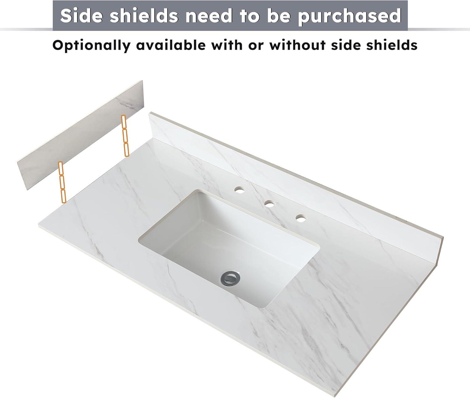 Tech Cube 43 Inch Marble Vanity Top, White Vanity Top With Pre-Drilled Faucet Holes, Bathroom Vanity Top With Undermount Rectangular Middle Sink And 4" Height Backsplash,  Bianco Carrara Venato TCYX14547A