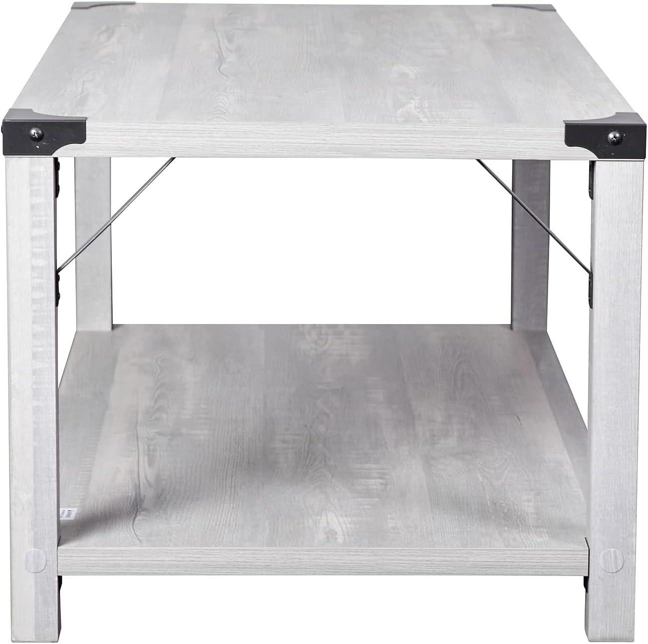 Flash Furniture Wyatt Modern Farmhouse Wooden 2 Tier Coffee Table with Black Metal Corner Accents and Cross Bracing, Aspen Gray