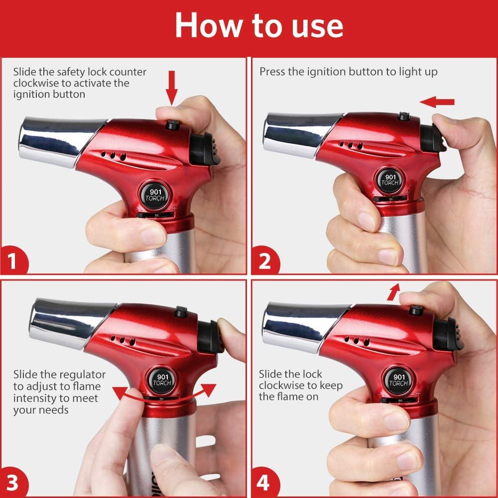 Butane Torch, Kollea Kitchen Blow Torch Refillable Cooking Torch Lighter, Mini Creme Brulee Torch with Safety Lock & Adjustable Flame for Desserts, BBQ, Soldering (Butane Gas Not Included)