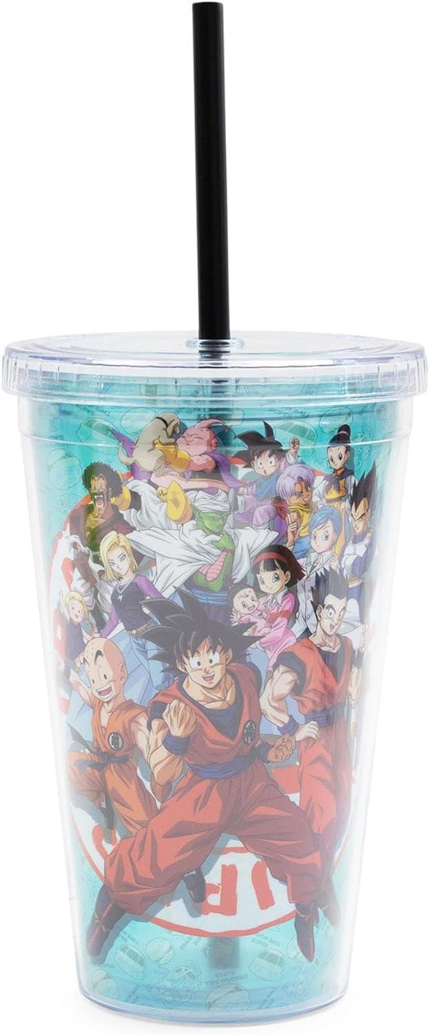 Dragon Ball Super Characters Blue Plastic Travel Tumbler with Lid and Straw