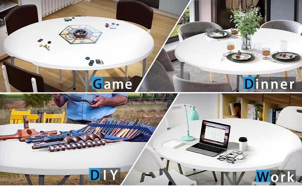 48'' Round Bi-Fold Granite White Plastic Folding Table - Heavy-Duty Plastic Folding Banquet Table