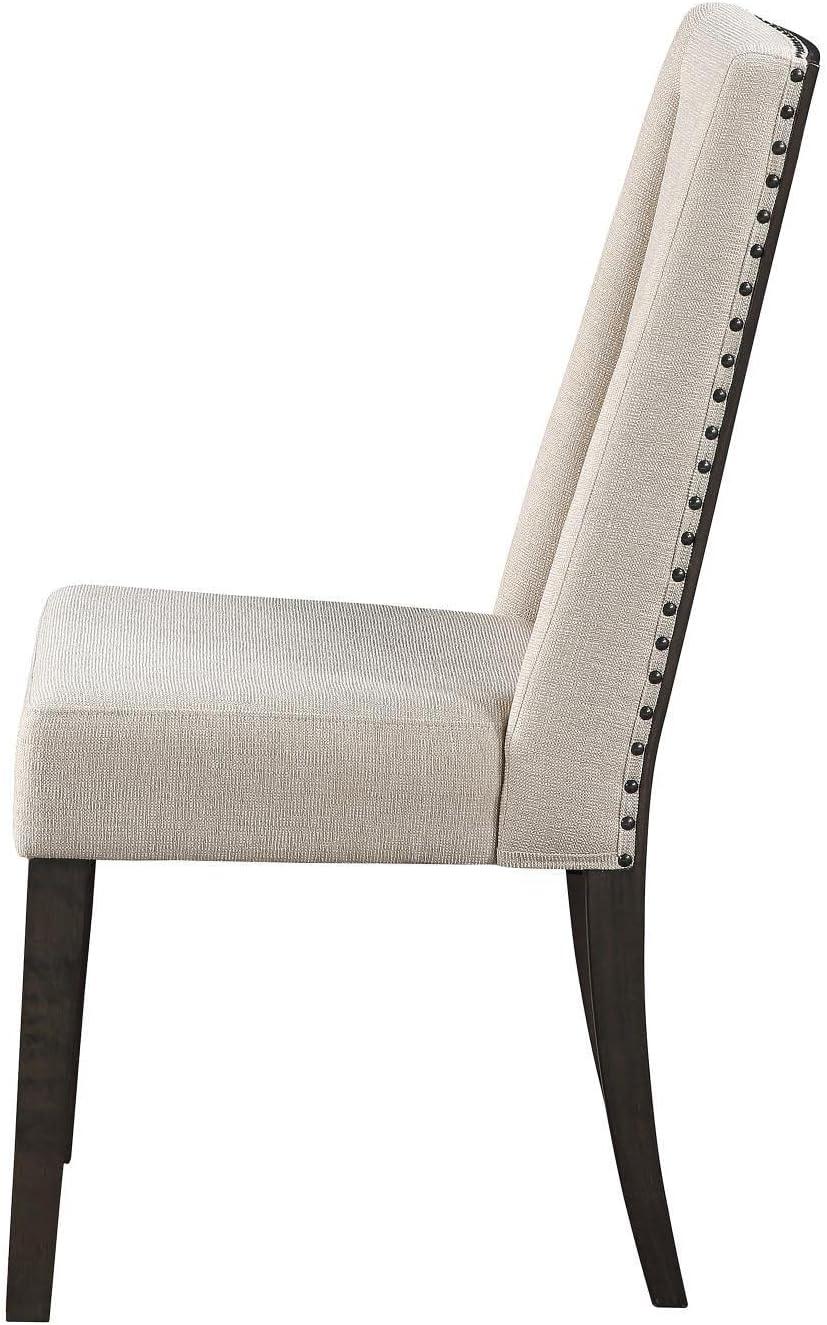 Beige Linen Upholstered Side Chair with Dark Wood Legs