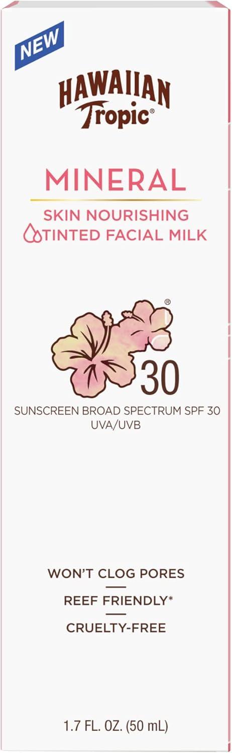 Hawaiian Tropic Mineral Skin Nourishing Milk Sunscreen for Face SPF 30, 1.7oz Travel Size