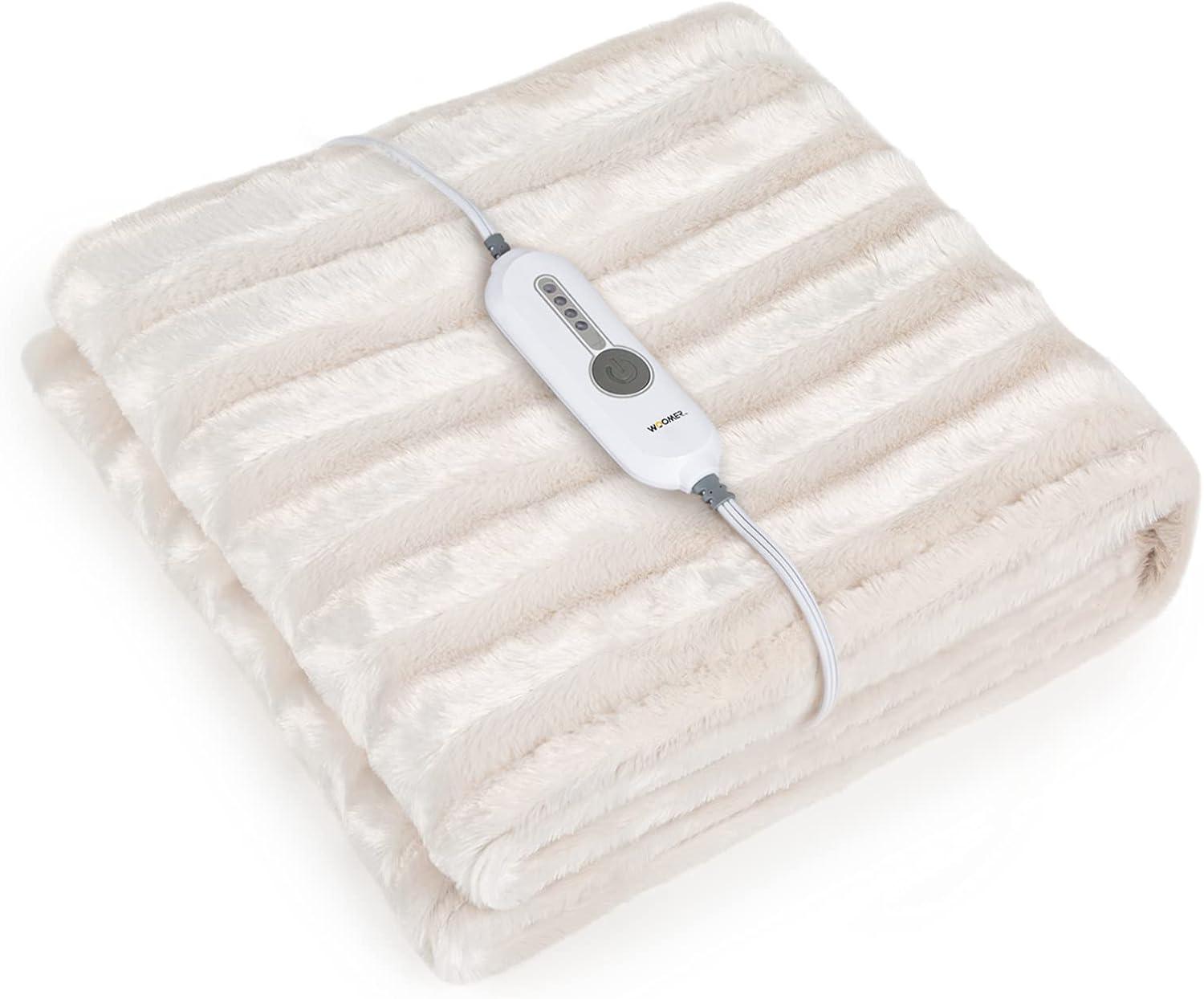 WOOMER Electric Heated Throw Blanket, Soft Faux Fur Fast Heating Blanket, 4 Heating Levels & 4 Hours Auto Off (50"x 60"), Machine Washable, Over-Heat Protection, ETL Certification