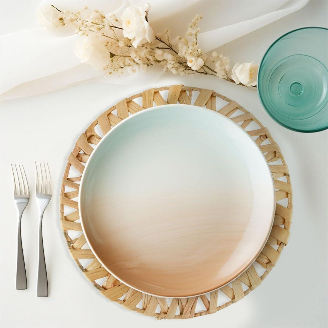 Koyal Wholesale Woven Placemats Set of 12, 14.8" Round Boho Placemats, Water Hyacinth Placemats, Farmhouse Place Mats, Wicker Placemats