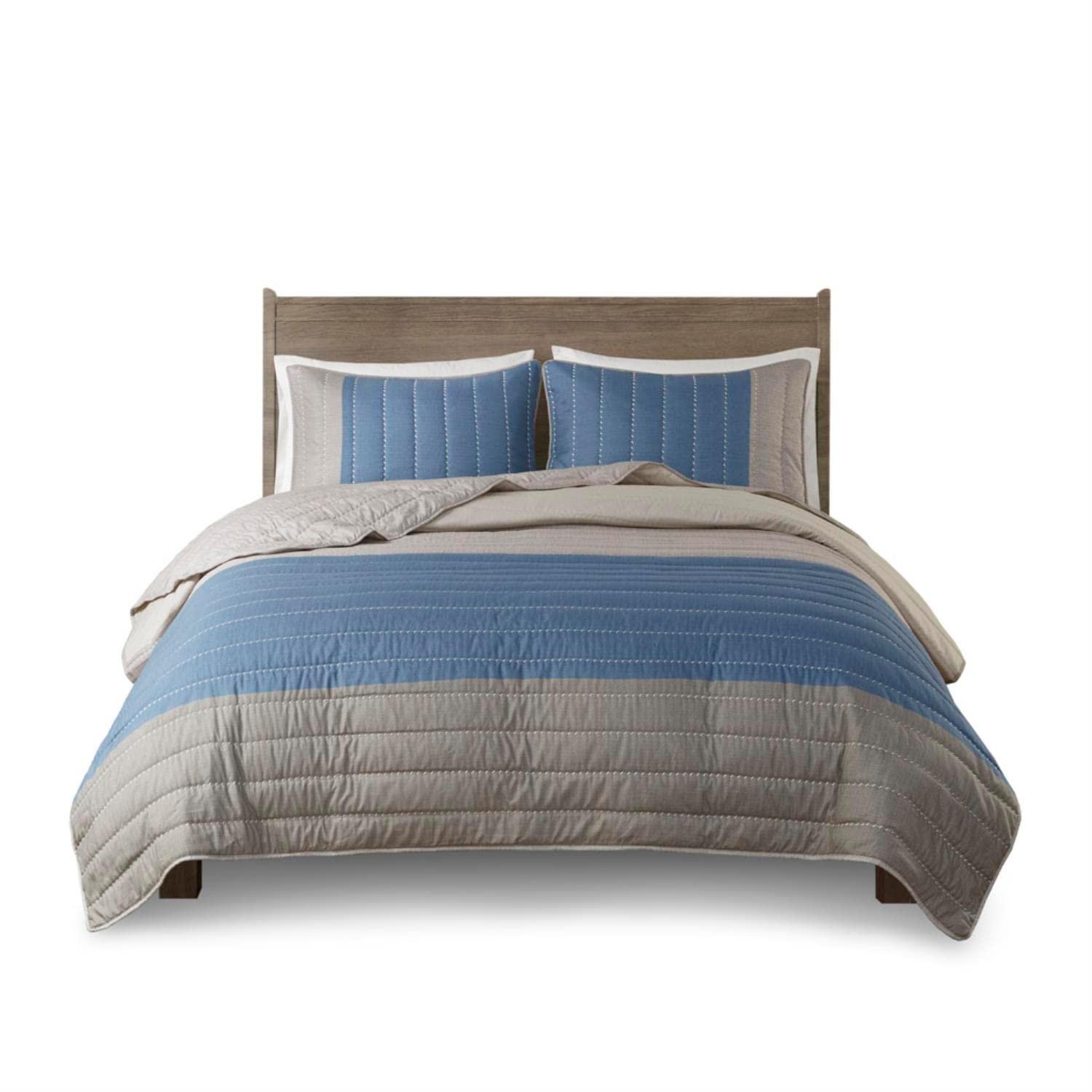 3 Piece Printed Color Blocking Quilt Set