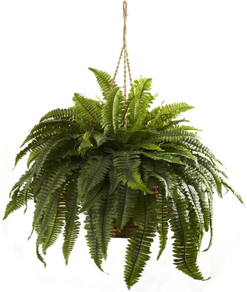 36" x 29" Artificial Boston Fern Hanging Basket - Nearly Natural: Indoor/Outdoor Decor, Porch Accent