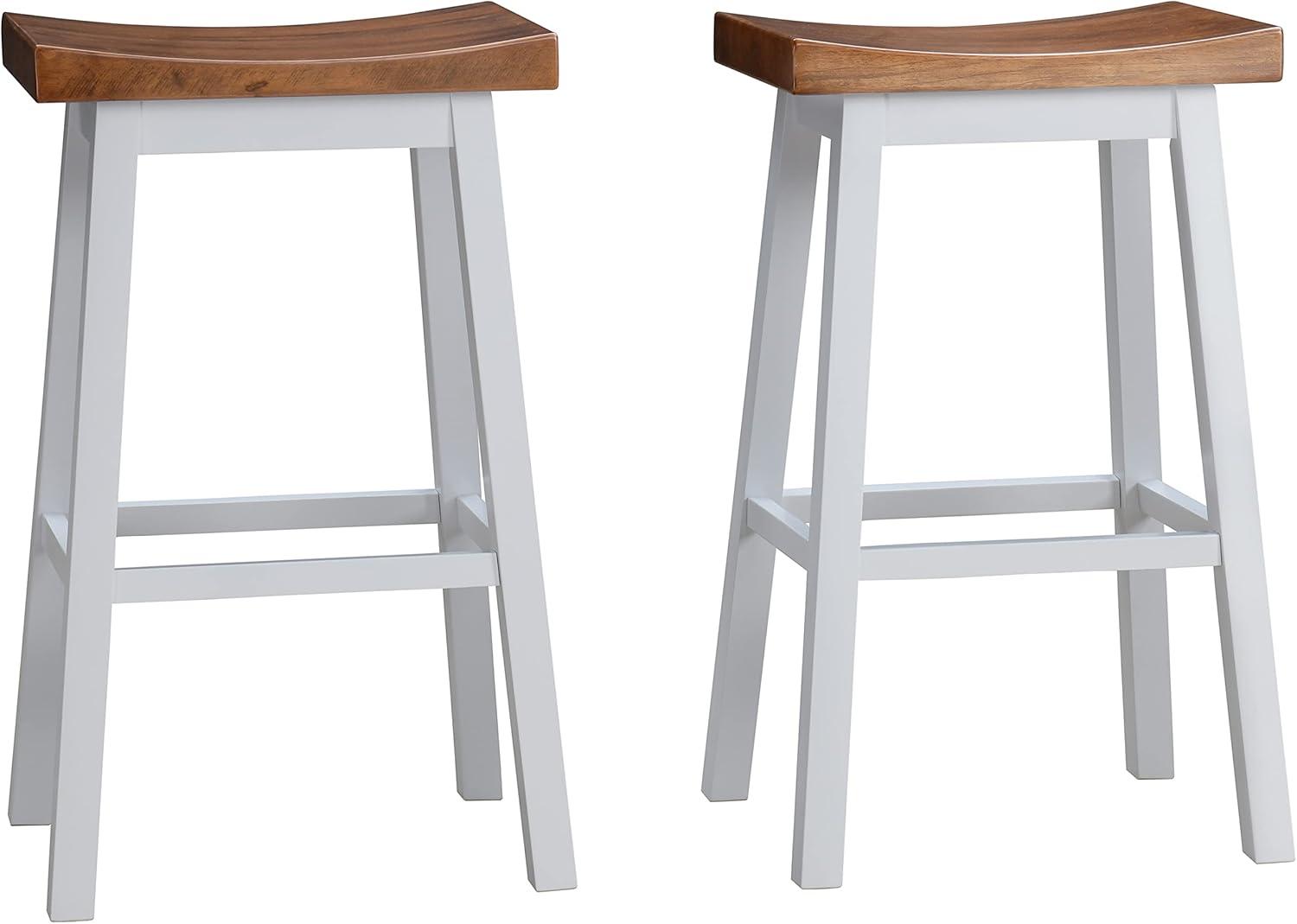 Lakewood 24" Walnut and White Solid Wood Saddle Barstool Set