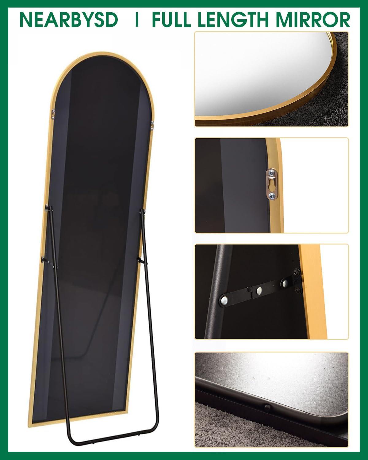 Antok Arched Full Length Mirror, 58"x18" Floor Mirror Freestanding, Floor Standing Mirror Full Body Mirror with Stand for Bedroom, Hanging Mounted Mirror for Living Room Cloakroom,Gold